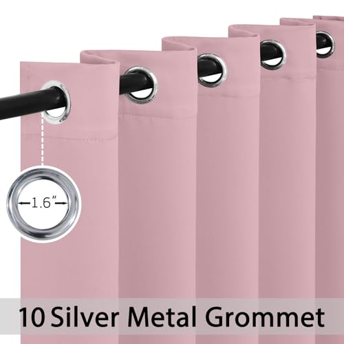 Yakamok Light Blocking Window Blackout Curtains Thermal Insulated Room Darkening Drapes for Bedroom,Solid Grommet Top Window Panels, 62x84 Inch, Pink, One Pair