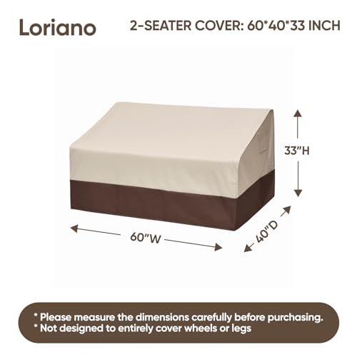 loriano 2-Seater Patio Sofa Cover, 100% Waterproof for Outdoor Loveseat Covers, 600D Oxford Fabric Heavy Duty Lawn Patio Furniture Covers 60" W x 40" D x 33" H