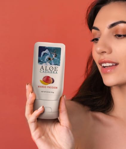 Image of Aloe Cadabra Flavored Personal Lubricant & Vaginal Moisturizer, NSF Certified Organic Edible Lube for Men, Women & Couples, Non-Staining, pH Balanced, Toy Compatible (Mango Passion, 2.5oz, Pack of 5)