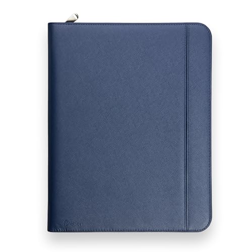 Vebon® Schreibmappe A4 groß Rom I Doppel Reißverschluss + Klemmbrett I Konferenzmappe + Laptoptasche I extra Stauraum I Schwarz Kunstleder (Saphirblau)