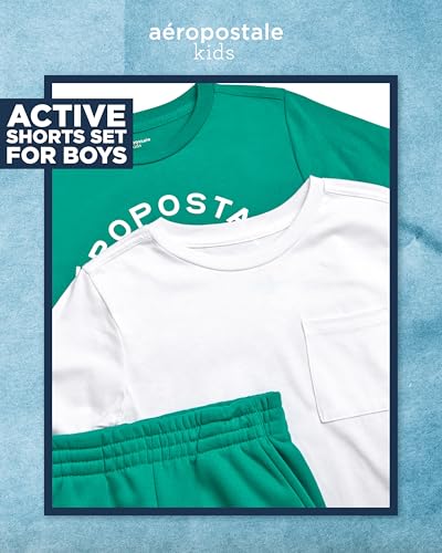 Image of AEROPOSTALE Boys Athletic Shorts Set - 3 Piece Performance Short Sleeve Graphic Boys T Shirts & Fleece Shorts (Size: 8-12)