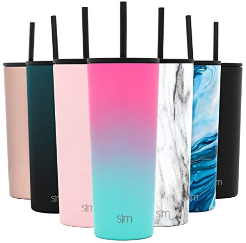 Simple Modern Insulated Tumbler with Lid and Straw | Iced Coffee Cup Reusable Stainless Steel Water Bottle Travel Mug | Gifts for Women Men Her Him | Classic Collection | 24oz | Sorbet