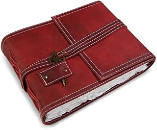 Red Leather Watercolor Journal - Genuine Leather Album with Handmade Deckle Edge Paper for Scrapbooks, Watercolor, Albums, Sketching- 10x8" / 25,4 x 20.3 cm - 350 GSM
