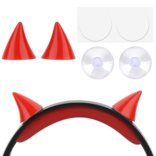Geekria Devil Horn Headphone Decor, Adhesive Horns for Headband, Gothic Punk Halloween Cosplay Accessory Compatible with Sony, Bose, Beats, Microsoft, Skullcandy Headphones (Red)