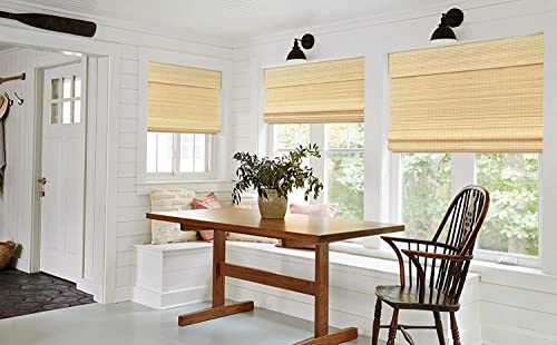 Image of LazBlinds No Tools No Drill Cordless Bamboo Roman Shades, Privacy Window Treatment, Roll Up Bamboo Blinds for Windows 20'' W x 64'' H, Natural