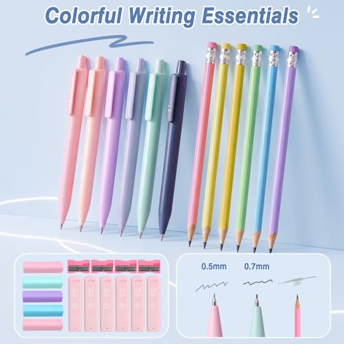 Image of MoKo 59 PCS Aesthetic School Supplies with Cute Pencil Case, Students Stationery Set for Teen Girls & College with Gel Pens, Pastel Highlighters, Mechanical Pencils & Refills, Office Supplies, Blue
