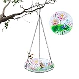 Hanging Bird Bath for Garden,Wild Bird Water Feeder Outdoor,Glass Hanging Bird Baths 10.5 Inch,Outdoor Wild BirdBath Dish for Garden Yard Patio (Dragonfly)