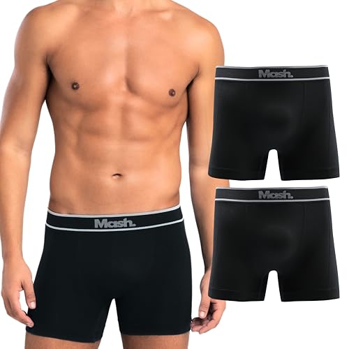 MASH Kit 2 Cuecas Boxer Cueca Microfibra Sem Costura Box Masculina Adulto, 2 Pretos, M