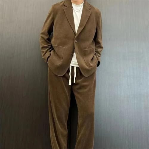 Men's 2 Piece Outfit Set Solid Color Full Suits and Blazers Youth Pants Korean Casual3
