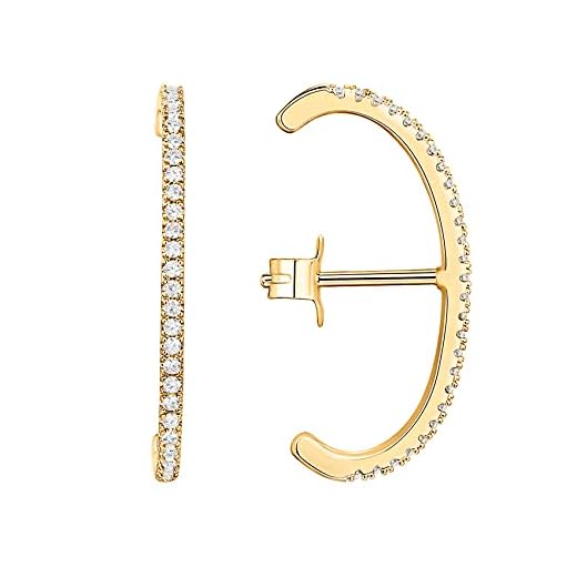 PAVOI 14K Yellow Gold Plated Minimalist CZ Ear Lobe Cuff Stud Earrings