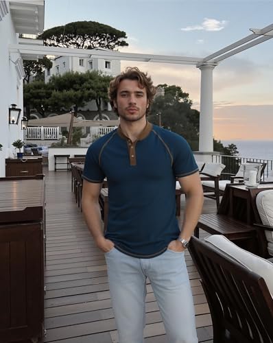 UOUA Mens Short Sleeve Henley Shirts Casual Comfortable Cotton T-Shirt Raglan Sleeve Summer Vintage Button Tops2