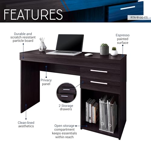 Techni Mobili RTA-913D-ES Computer Home Office Or Bedroom Storage & Drawers Ideal For Small Spaces Writing Desk, 47.6 Inch W X 16.1 Inch D X 30.3, Espresso thumb #6
