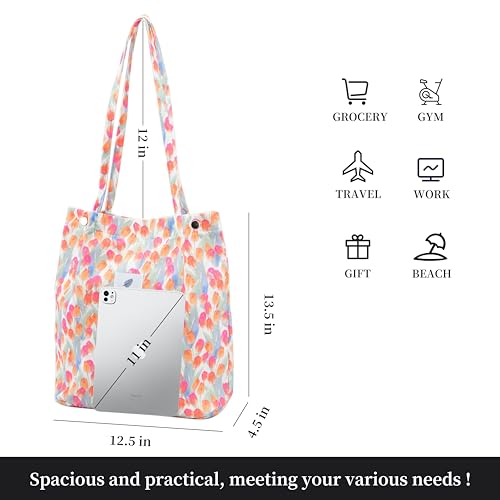 Image of Corduroy Tote Bag Cute Tote Bags for Women Shoulder Bag with Inner Pocket for Work Beach Travel and Shopping Grocery