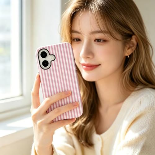Image of for iPhone 17 Case Cute Phone Case,Compatible with MagSafe,Dual Layer Shockproof Protective Phone Cover,Hard Shell + Silicone Cover,Fashion Design for Women Girls,Striped Pink