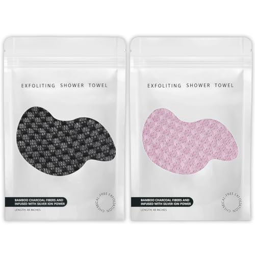 Image of Exfoliating Shower Towel 47 inch,Premium Scrub Wash Cloth for Body Face, Exfoliating Washcloth for Men and Woman(Black+Pink)