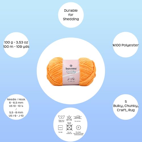 Image of Cuddly Velvet Chenille Yarn, Super Soft Fluffy Bulky for Knitting Crocheting Crafting Blanket Amigurumi, Durable for Shedding, 100 Gram (3.53 Ounces) 109 Yards (100 Meters) (Tangerine)
