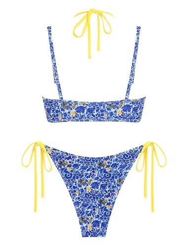Image of ZAFUL Women's Polka Dot Bikini Set Double Layer Halter Swimsuit Colorblock Side Tie 2 Piece Bathing Suit