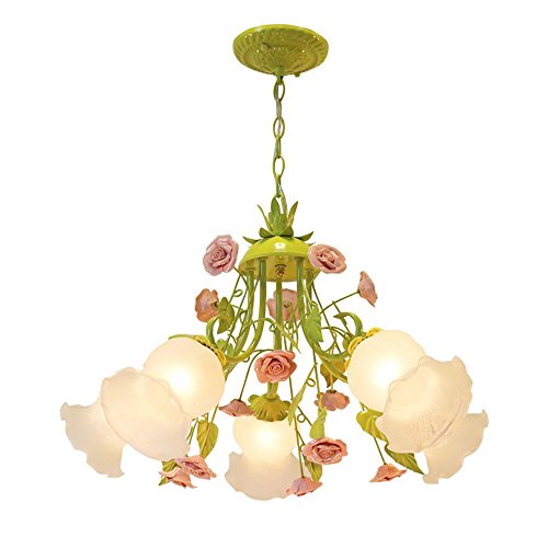 Lustre en fer et céramique à motifs floraux, suspension pastorale pour décoration