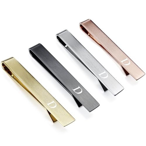 Image of HAWSON 2 inch Tie Clips for Men-Skinny Tie Bar Personalized Letter Tie Clip Set for Wedding Anniversary Business and Best Gift for Him