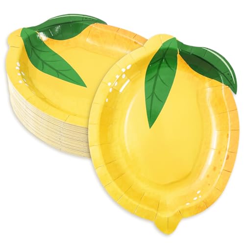 Whaline 40 Pcs Lemon Shaped Paper Plates Disposable Plates Decorative Summer Yellow Tableware Dessert Plate for Wedding Baby Shower Party Tableware Supplies