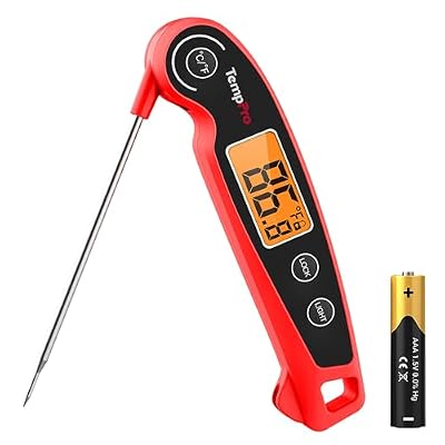 TempPro TP605 Instant Read Meat Thermometer for Cooking, Waterproof Digital Food Thermometer with Large Backlit LCD, Kitchen Thermometer for Grilling, Smoking & Candy Making (Previously ThermoPro)