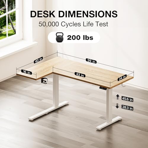 Image of Muvai 59 Inch L Shaped Standing Desk Adjustable Height with Cable Management Tray,Gaming Electric Corner Standing Desk, Sit Stand Computer Table with Reversiable Splice Board,Light Rustic Brown