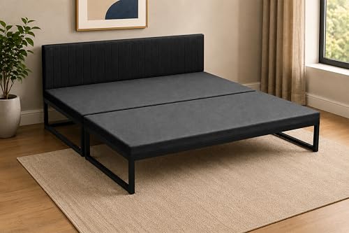 Image of Metal Sofa Cum Bed for Living Room | Modern Industrial Design Metal Frame 3 Seater Sofa Bed for Home, Office & Lounge-Black