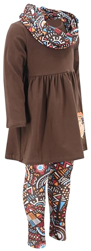 Image of Unique Baby Girls Kids Toddler 3pc Outfit Set Long Sleeve Lightweight Tunic Top Leggings and Scarf