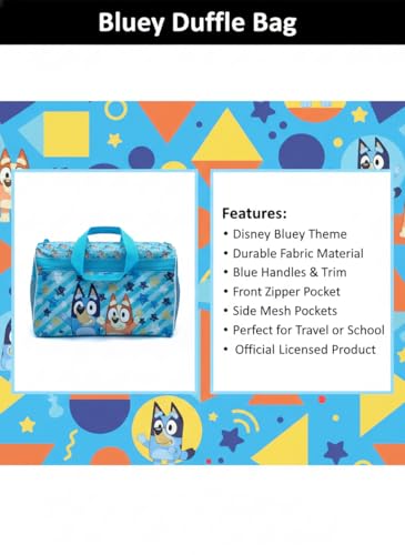 Image of Bluey Kids' Duffle Bag - Bluey & Bingo Travel Gym Bag with Adjustable Shoulder Strap, Mesh Side Pockets & Zipper Pocket