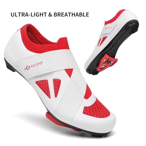 Image of KESCOO Unisex Cycling Shoes Compatible with Peloton Bike & SPD Indoor Outdoor Road Bike Cycling Shoe for Men Women, 1 Hook and Loop Strap, with Delta Cleats