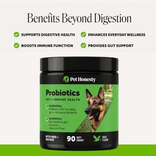 Image of 6 Billion CFU Dog Probiotics with Prebiotics, Digestive Enzymes, & Fiber - Relief for Occasional Diarrhea, Gas, Bloating & Itchy Skin - Daily Gut Health & Immune Support for All Dogs (Duck, 90 Ct)