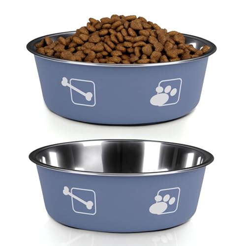 FrutPunch Hundenapf Edelstahl 2er-Set, Futternapf Hund mit Rutschfester Silikonbeschichtung, Fressnapf Hund Welpennäpfe für mittelgroße Hunde, 980ml