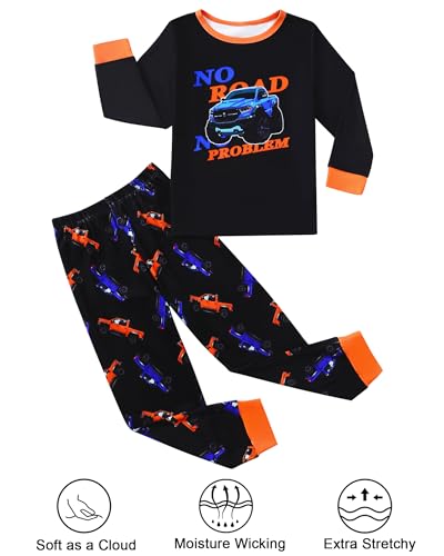 Mikrdoo Boys Pajamas Long Sleeve Soft Stretchy Ribbed Knit PJs for Active Toddlers & Kids Sleepwear 2-12 Years2