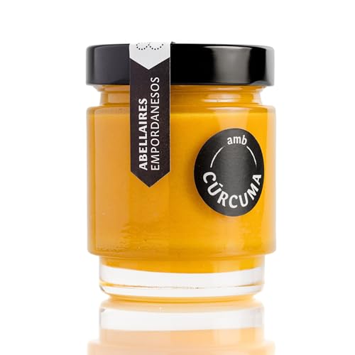 Miel cruda con cúrcuma ecológica. Origen Alt Empordà, Cataluña, España. 100% natural, artesana y sin pasteurizar. Miel directa del apicultor. (Tarro cristal 250 gr.)