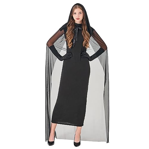Vampir-Umhang Mit Kapuze Aus Samt (Größe L) - Lang & Warm Für Halloween & Kostümpartys - Inkl. Zubehör-Set