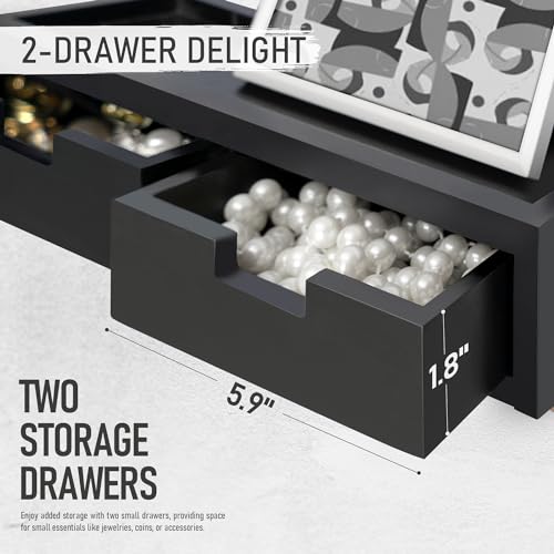 Rebee-Vision-Key-Holder-Wall-Mount-with-2-Drawer-Organizer-Decorative-Mail-Organizer-with-6-Key-Hooks-Small-Wall-Shelf-Modern-Home-Decor-for-Apartment-Essentials-Black