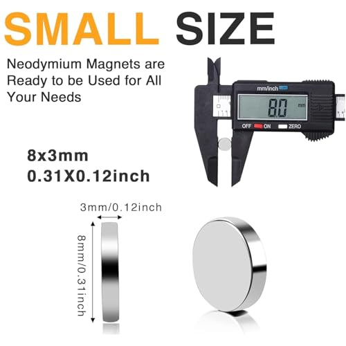 Image of TRYMAG 90Pcs Refrigerator Small Round Magnets for Crafts, 8x3mm Mini Rare Earth Tiny Strong Neodymium Disc Magnets for Whiteboard, Fridge, Office, Hobbies, DIY