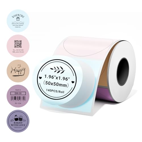 Image of Phomemo 2 Inch Round Thermal Labels,5 Color Self-Adhesive Stickers for M110 /M100 /M220 /M108 /M221 Label Makers,50x50mm Circle Sticker Labels for Small Business,Baking, Candle, Logo, Canning,140pcs /Roll