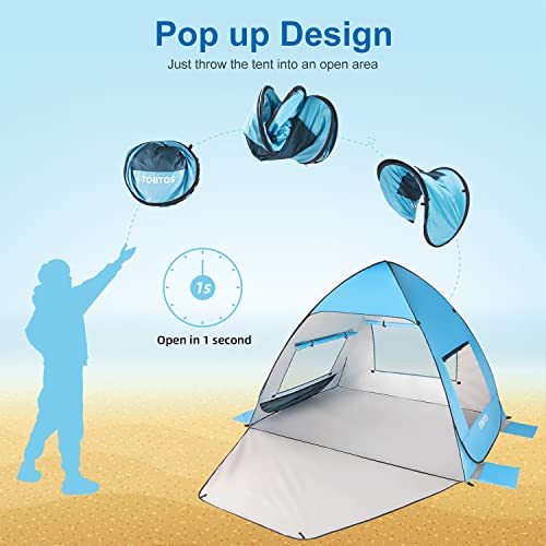 Tobtos GS50 Upf 50+ Pop Up Beach Tent, Beach Umbrella, Automatic Sun Shelter 2-3 People Uv Protection Portable Sunshade thumb #4