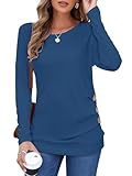 MOLERANI Long Sleeve Tunic Tops for Women Fall Shirts to Wear with Leggings 2025 - Soft Button Crewneck Blouses for Home Comfort,Blue,L