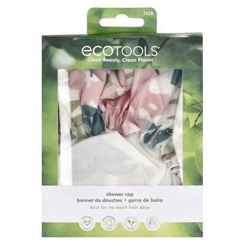 EcoTools Shower Cap, Organic Cotton Lining, Keeps Hair Dry During Shower, Fits All Head Sizes & All Hair Textures, Quick Drying Bath Hair Cap, Eco-Friendly, Cruelty-Free, & Vegan, 1 Count