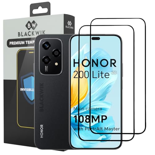 Image of Blackwik Tempered Glass Screen Protector for HONOR 200 Lite with Edge-To-Edge Protector Coverage | Easy Installation Kit (Black) (Pack Of 2)