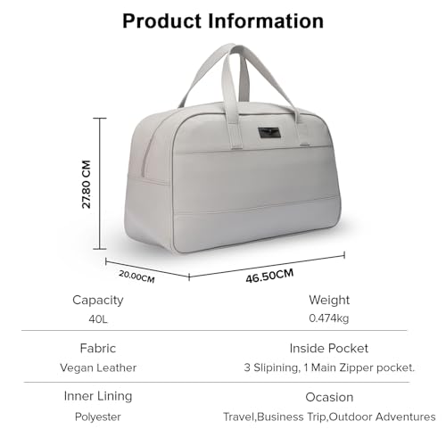Image of Police Light Grey Leather Soft Duffle Bag for Men and Women(Unisex) 1 Main Compartment||1 Front Zip Pocket
