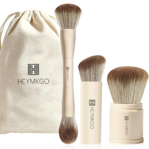 HEYMKGO 3Pcs Pennello Fondotinta, Pennello Trucco a Doppia Testa, Pennello