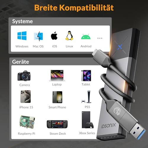 M.2 NVMe und SATA SSD Gehäuse Adapter von iDsonix