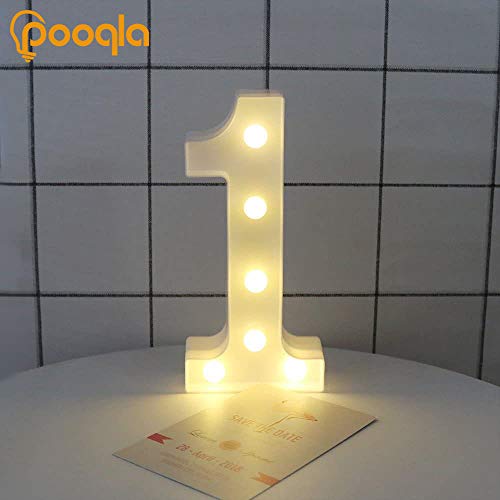 Pooqla Decorative Led Light Up Number Letters, White Plastic Marquee Number Lights Sign Party Wedding Decor Battery Operated Number (1) #TOP3