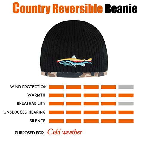 Edtrek Country Reversible Fleece Beanie - Windproof And Warm Winter Hat For Cold Weather (Black With Old School Camo, Large) #TOP3
