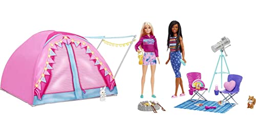Barbie It Takes Two Camping Playset with Tent, 2 Dolls & 20 Pieces Including Animals, Telescope & Accessories, Toy for 3 Year Olds & Up