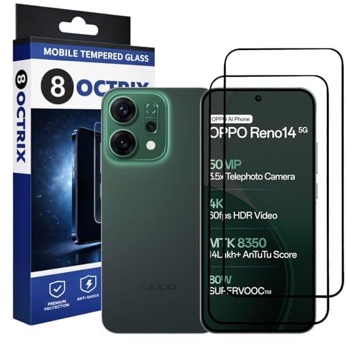 Image of Military-Grade Tempered Glass Screen Protector Compatible for Oppo Reno 14 Pro with Edge to Edge Coverage - Case Friendly, Anti-Scratch & Bubble-Free Installation Kit (Pack Of 2)