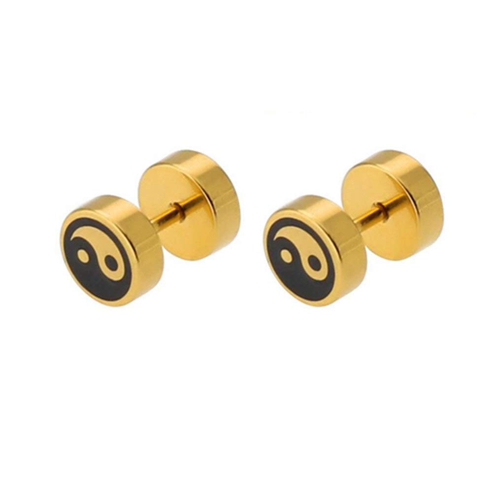 Yin Yang Taichi Screw Stud Earrings, 8mm Gold Silver Black Stainless Steel Balance Gauges Illusion Tunnel Ear Plugs for Me... - Review, Price and Buying Guide